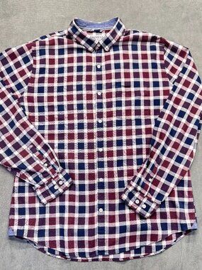 Express Soft Wash Plaid Button Down Shirt Mens XL Red Blue Lightweight Cotton